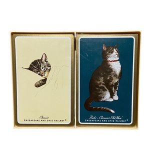 Vintage Chesapeake and Ohio Railway Cat Playing Cards Ivory Color Case Set